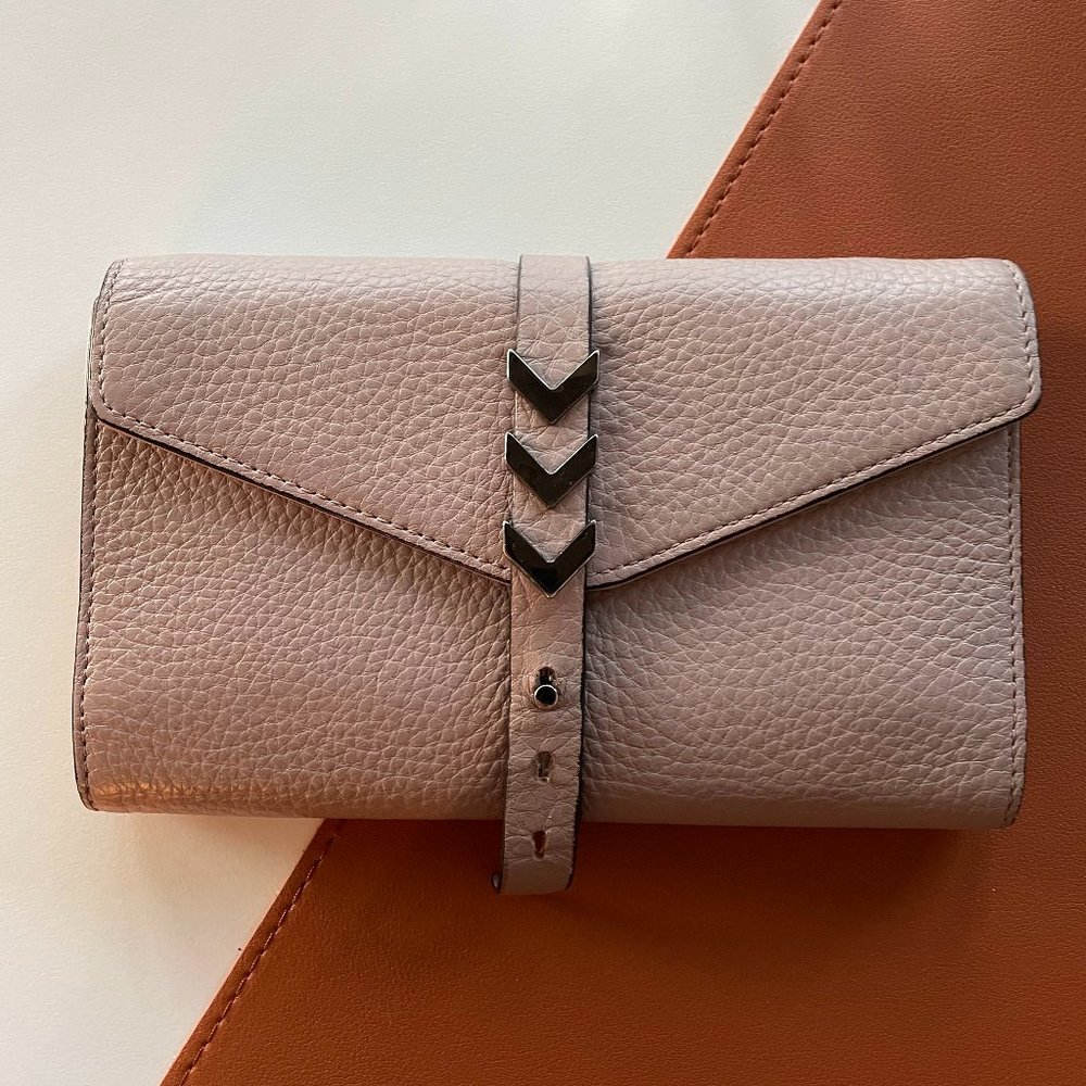Mackage Dusty Rose Pebbled Leather Envelope Wallet with Chevron Studs
